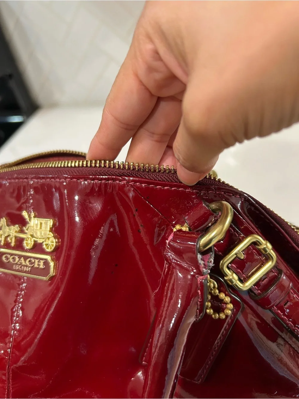 Coach Madison Large Sophia 15915 Crimson Patent Leather Satchel